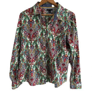 Tommy Hilfiger Women’s Long Sleeve Button Down Top Paisley XL Casual Work Shirt